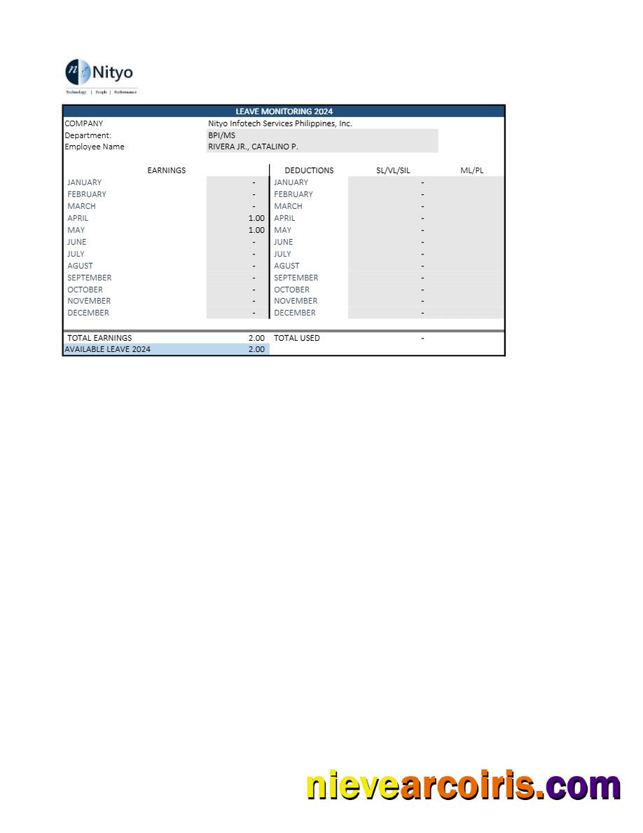 Nityo Infotech Services Philippines payslip 2